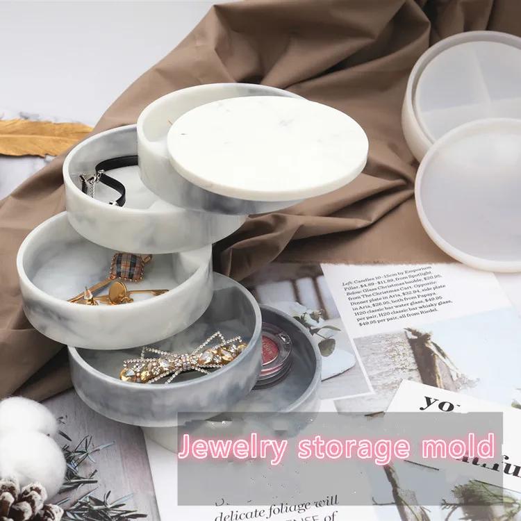 DIY Manuell Drehendes Dreistöckiges Tablett Schmuckaufbewahrungsbox Form Box Epoxidharz Gießen Silikonform Kunsthandwerkzeug