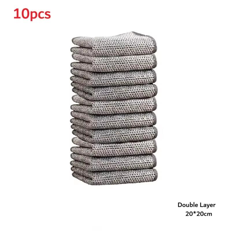 5/10 Stk. Sølvtråd Polyester Rengøringsklude Våd Tør Dobbeltbrug Ikke Ridsende Til Køkken Opvask Gryde Komfur Bordplade Rengøring