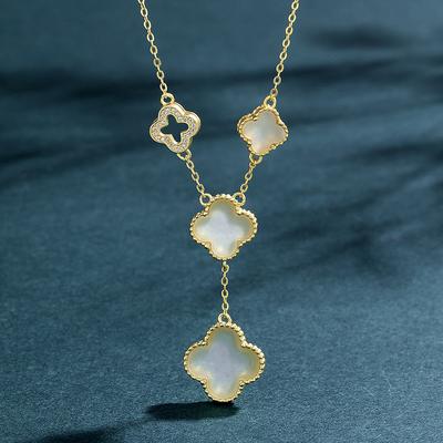 S925 Sterling Silver Clover Necklace Natural Hetian Jade Clavicle Chain Light Luxury Tassel Pendant Double-Sided Clover Necklace