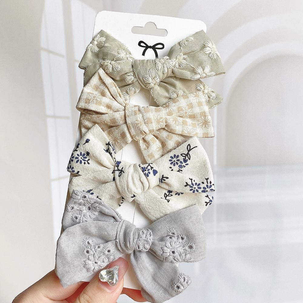 4Pcs/Set Sweet Print Bowknot Hair Clips For Cute Baby Girls Cotton Bows Hairpin Barrette New Headwear Kids Hair Accessories Gift