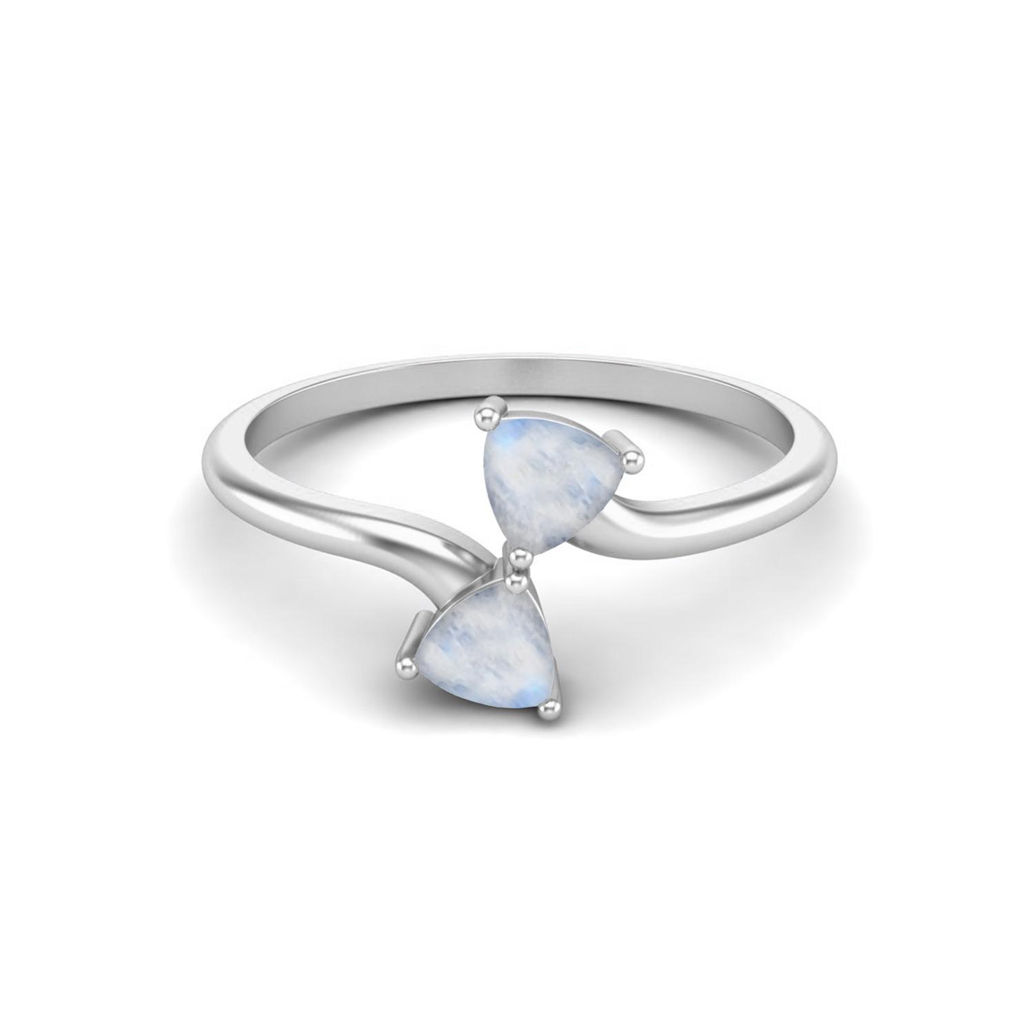 

0.50 Cts Trilion Moonstone Double Stone Bypass 925 Sterling Silver Engagement Women Ring 9 белый