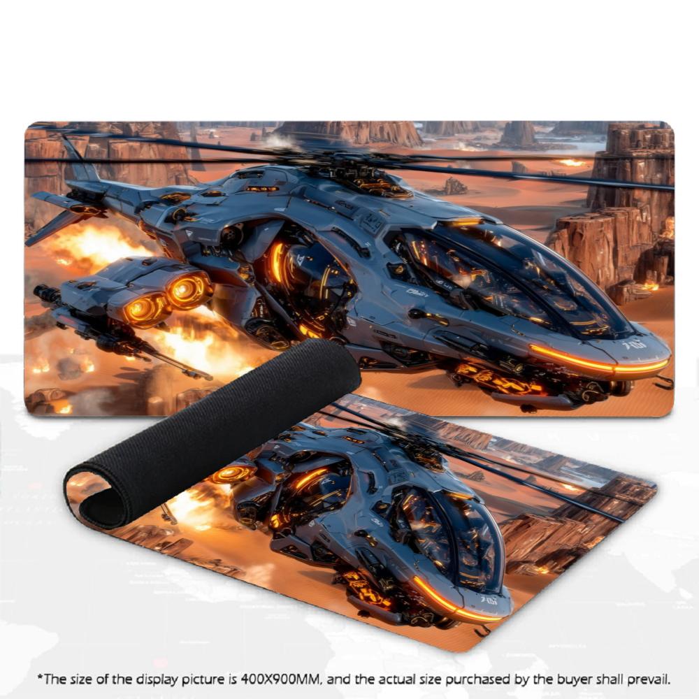 Sci-Fi Spaceship Desert Mecha Helicopter XXL Deskmat Non-Slip Rubber Mouse Pad Keyboard Game Mouse Mat Computer Gaming Art