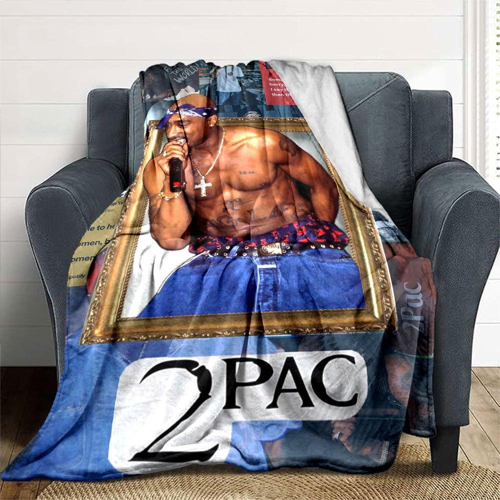 1pc 2PacHip Hop Blanket Soft Lightweight All Season Multi Purpose Throw for Sofa, Bed, Office & Picnics, French Style with Iconic Album Art & Quotes