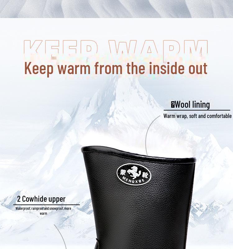 Real Wool Waterproof Winter Boots -40°F, Non-Slip Genuine Leather