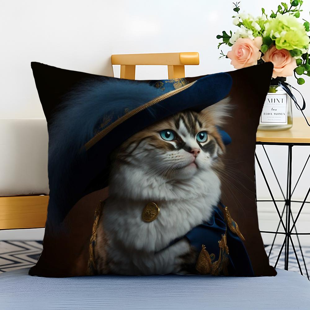 Renaissance Royal Cat Funny Cushion Cover Washable Linen Pillowcase Soft  for Sofa Bed Cozy Home Room Decor