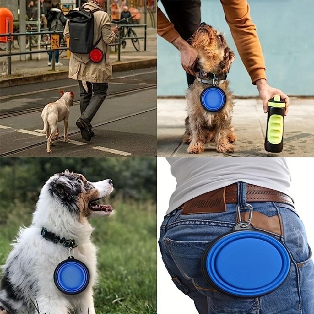 Portable Collapsible Double Pet Bowl Expandable Feeding Bowl Double Dog Food Bowls  Cat