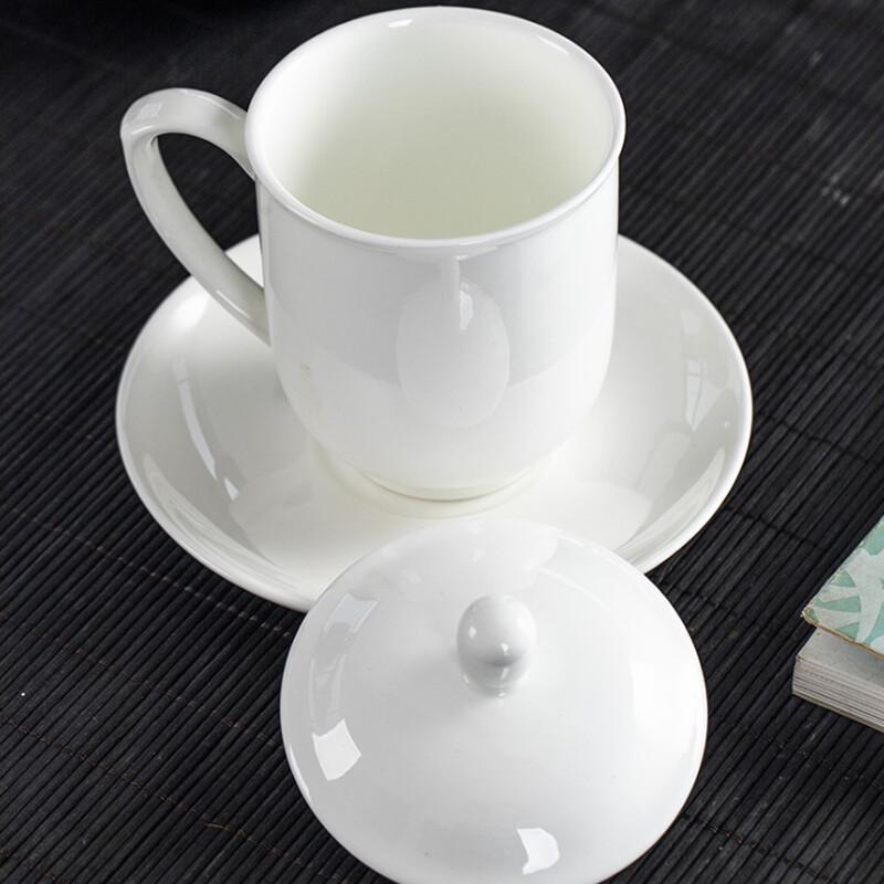 Gold Rim Ceramic Office Mug with Lid, 360ml