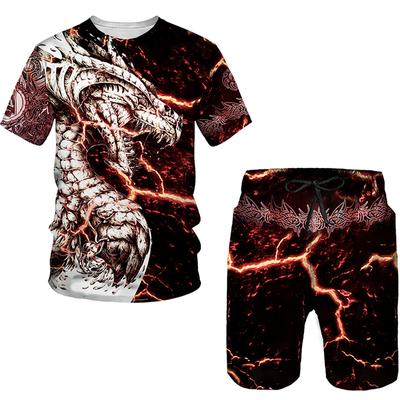 Flying Dragon 3D Printed Men's T-shirts Set Man's Tracksuit/Tops/Shorts Sportswear Cool Short Sleeve Summer Male Suit