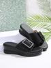 Korean simple solid color square buckle wedge slippers women wear new women's shoes Bohemian one-word slippers