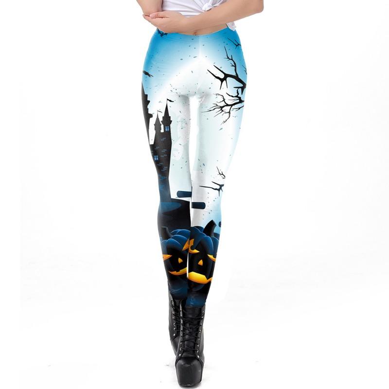 Halloween Damen Skelett Totenkopf Fledermaus Digitaldruck Horror Hose Leggings Skinny Jogginghose Kleine Füße Mädchen