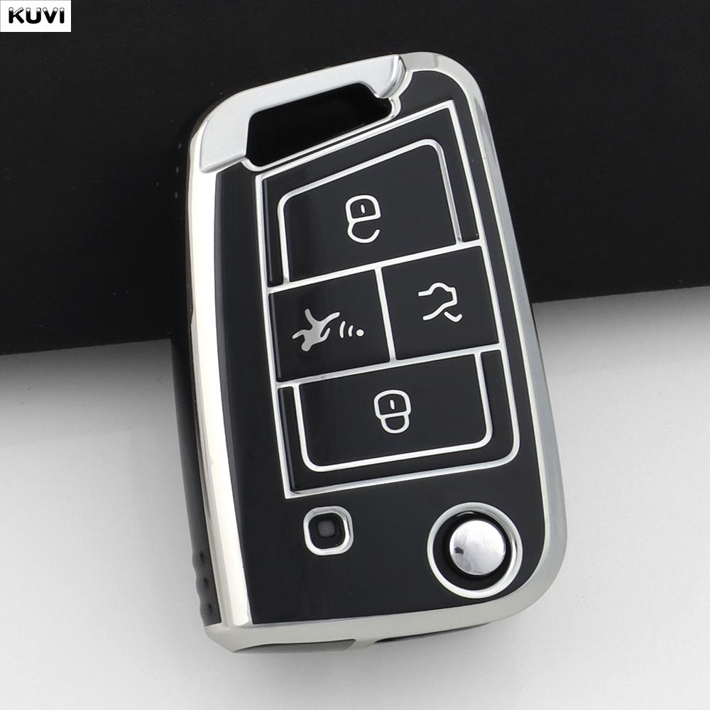 Soft TPU Car Key Case Cover For 3 4 Buttons VW Volkswagen Golf 7 MK7 Tiguan MK2 For SEAT Ateca Leon FR 2 Ibiza For Skoda Octavia