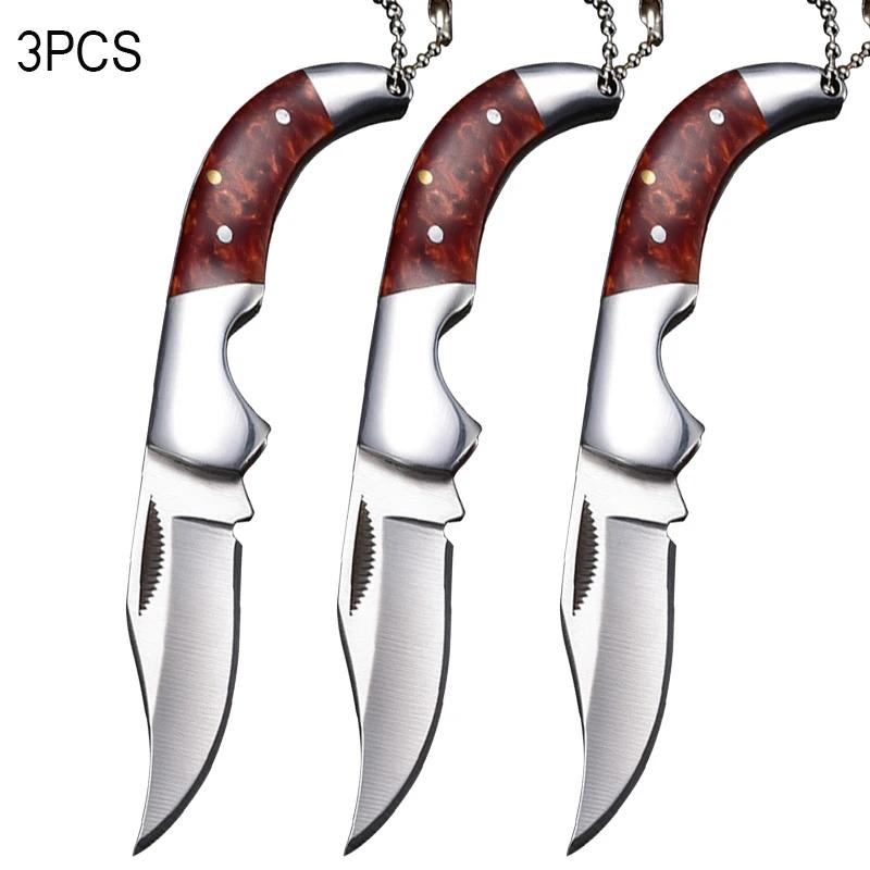 Mini Knife Keychain Stainless Steel Folding Fruit Knife Vegetable Slicing Utility Knives Portable Pocket Knives Kitchen Supplies