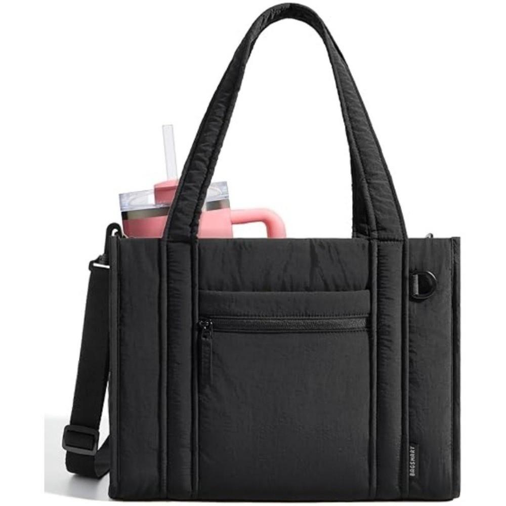 Nylon Puffer Tote Bag for Women Large Capacity Water-resistant Puffy Handbag Multiple Pockets Casual Quilted Crossbody Bag