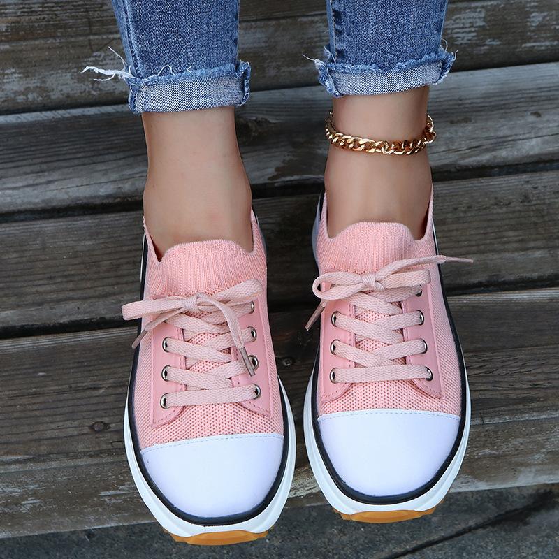 New Thick-soled European and American Large-size Single Shoes with Front Lace-up Fly-woven Thick-soled Round-head Single Shoes Women's Shoes