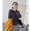 Women's Yellow Round Neck Button Front Cardigan Horse Embroidery Knit Slim Fit Long Sleeve Casual Pullover Top