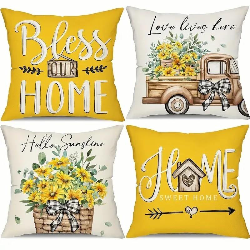 4Pcs/Set Throw Pillow Case Botanical 45*45Cm Square Cushion Cover Decorative Single-Sided Pillow Cover For Living Room Bedroom
