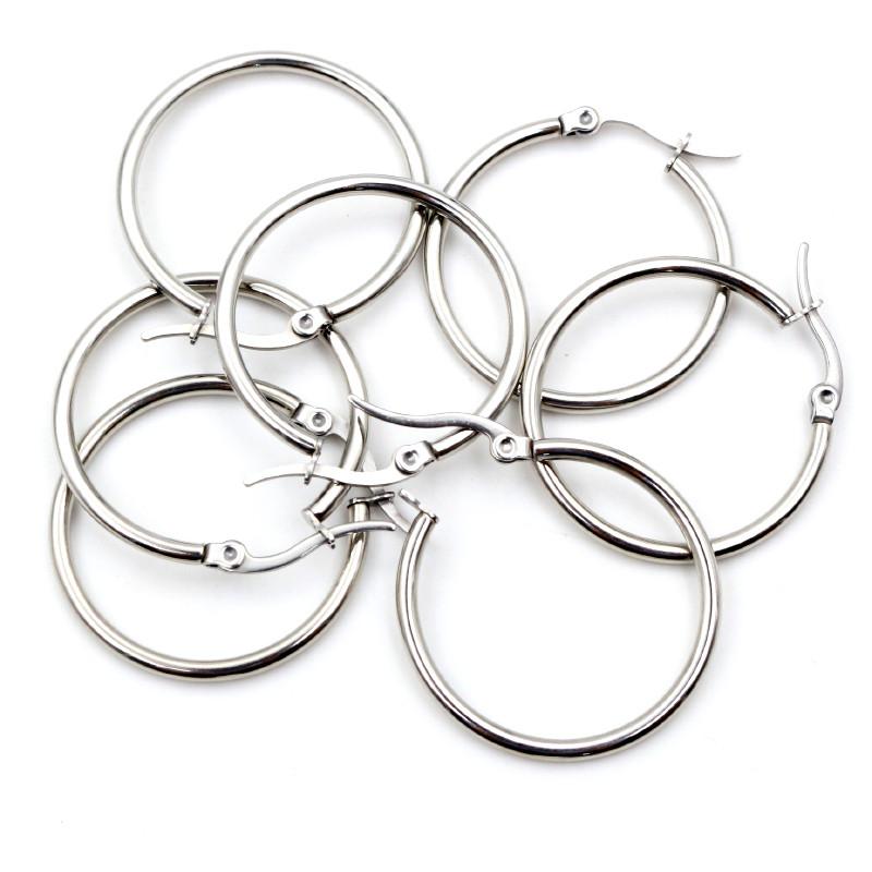 10pcs Stainless Steel Earring Hoops 15-55mm Round Open Earrings Clips Circle Diy Jewelry Making Findings Accessories