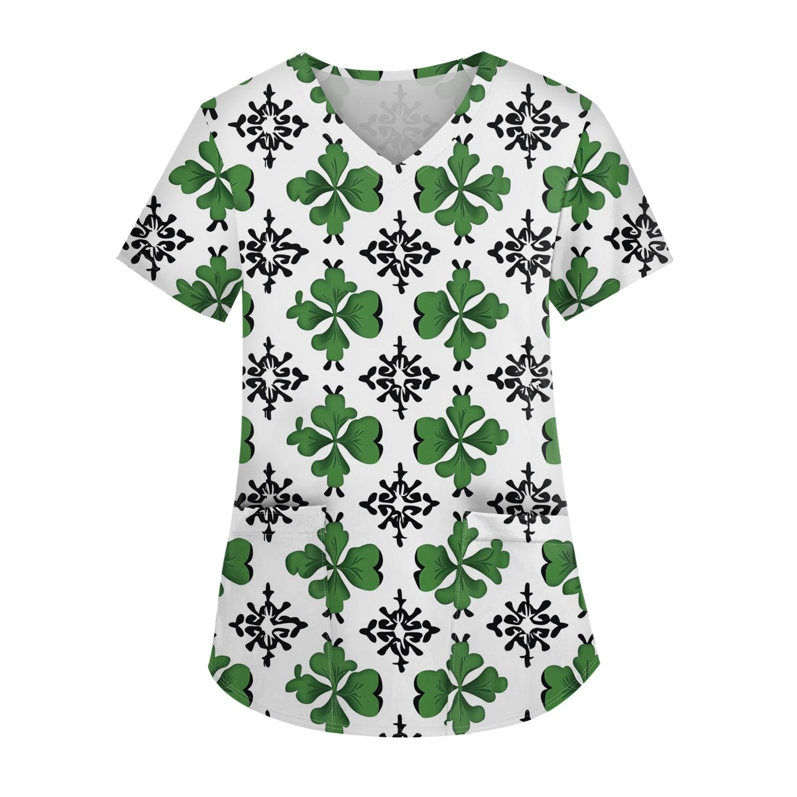 

Женская мода повседневная с коротким рукавом на пуговицах St. Топ с V-образным вырезом и принтом ко Дню Святого Патрика L армия зеленый