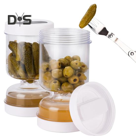 Glass Pickle Jar with Strainer Flip Leak-Proof Wide-Mouth Design Food Grade BPA Free Airtight Olive Kimchi Hourglass Container