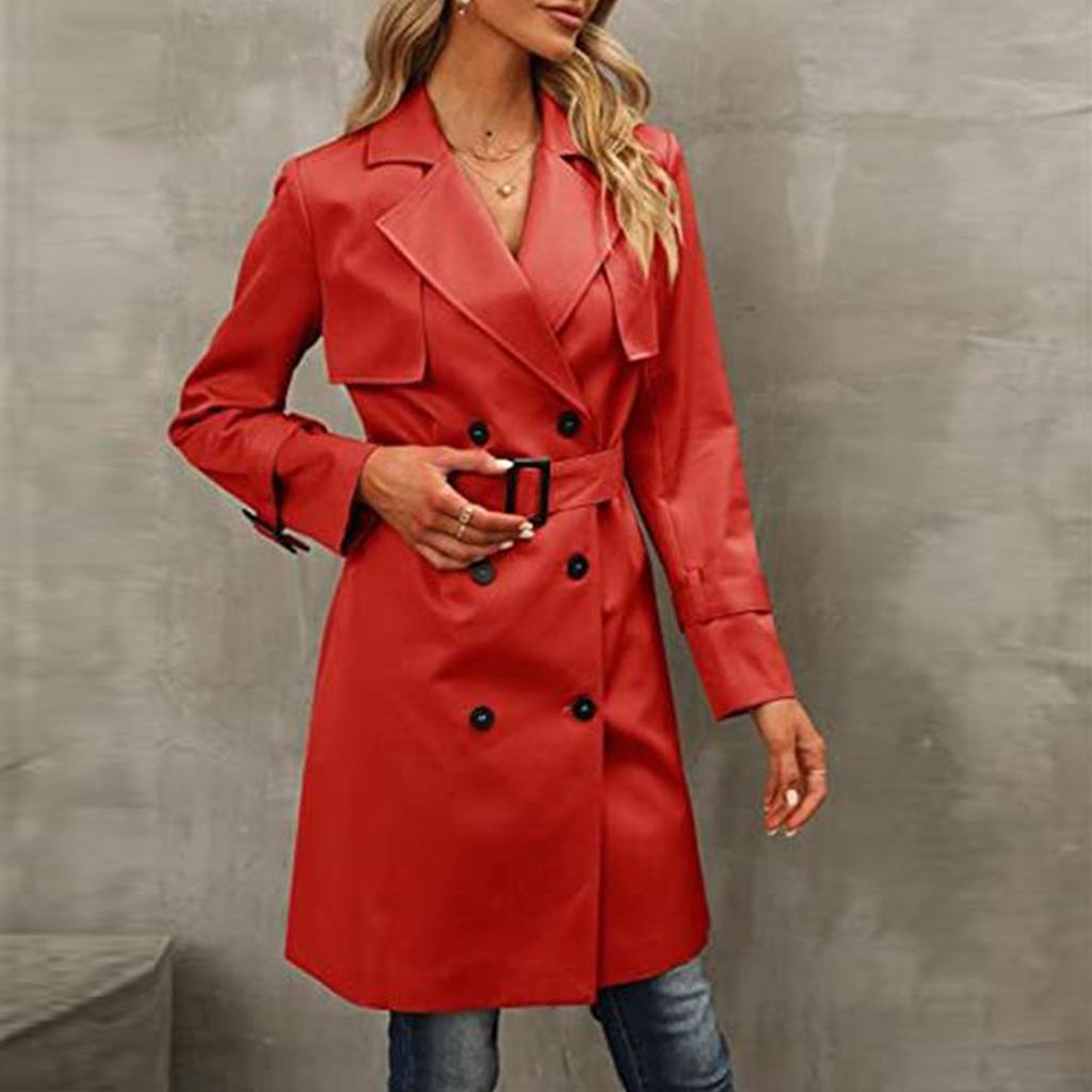 Dámský módní ležérní dvouřadý trenčkot s dlouhým rukávem a páskem