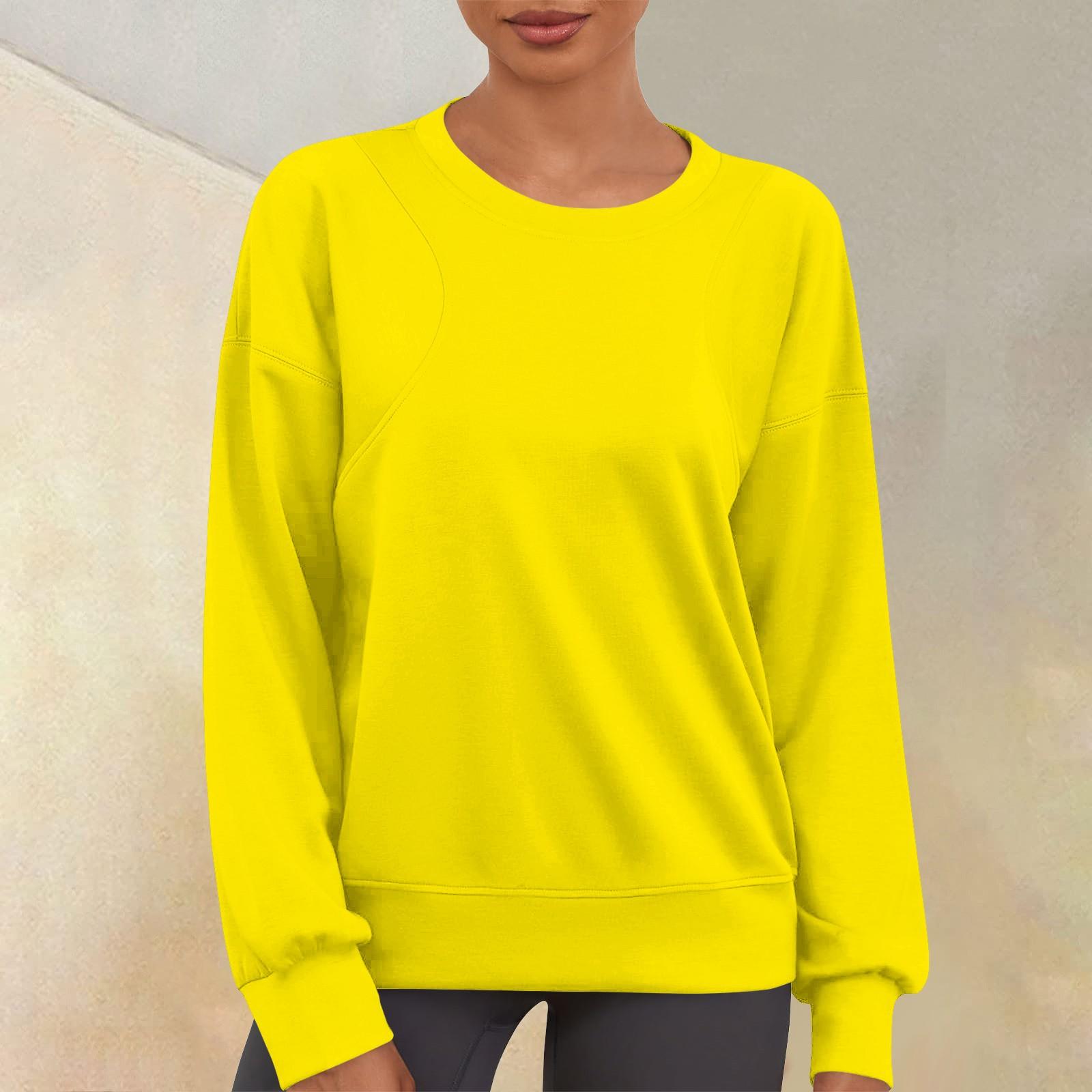 

Женский повседневный модный однотонный свитер с круглым вырезом и длинными рукавами L жёлтый