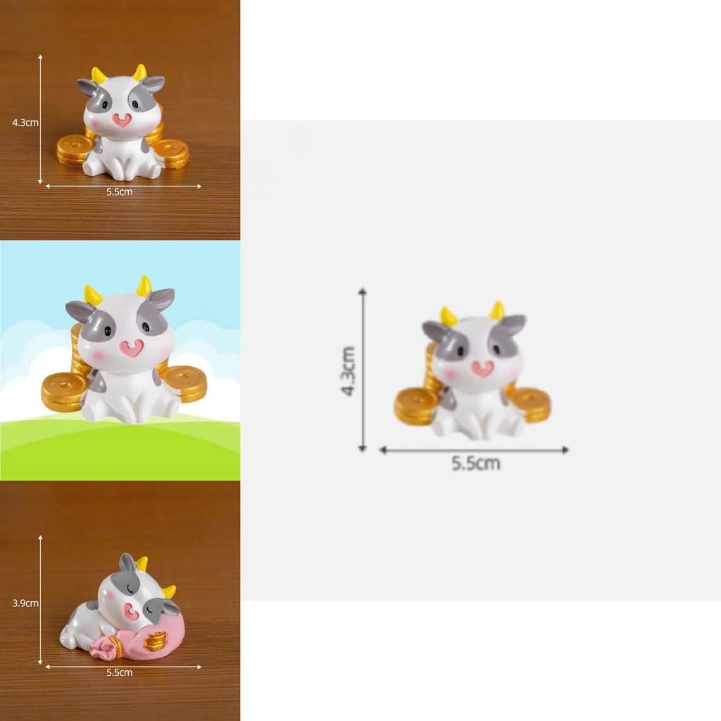 Adorable Good Fortune Cow Resin Figurine Cute Office Desk Decoration Ornament