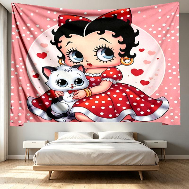 Betty Boop Print Tapestry - Portable Wall Decor Cloth, for Home, Dorm, Travel, Bedroom, Living Room - Ideal Birthday Housewarming Gift