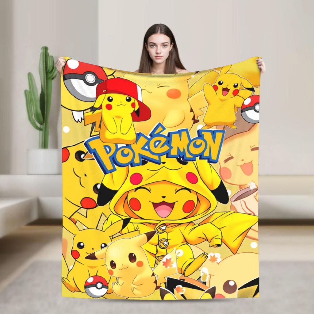 Pikachu Flannel Blanket Winter Soft Durable Throw Blanket for Students Couch Chair Fashion Bedspread Sofa Bed Cover