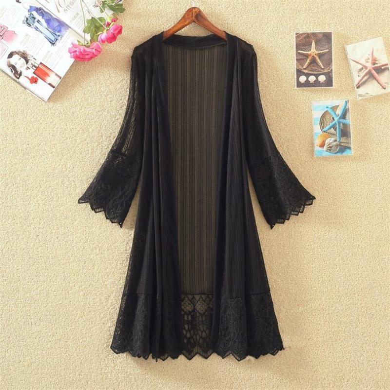 

Summer Women Thin Sunscreen Cardigan Lace-up Chiffon Tops Female Korean Style Bell Sleeve Short Coat Casual Sun Protected 4XL чорний