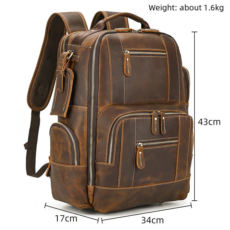 Plecak męski retro ze skóry Crazy Horse - Duża pojemność, torba na laptopa 15", tornister ze skóry bydlęcej licowej.