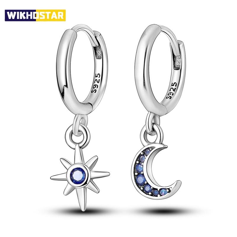 925 Sterling Silver Moon and Star Earrings Women Zirconium Drop Earring For Anniversary Wedding Jewelry Gifts