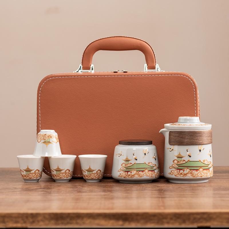 High-end cup, one pot, four cups set, portable travel tea set, teapot business gift souvenir