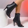 Women's Size 43 Open-Toe Lace-Up High-Heel Booties for Jazz Dance