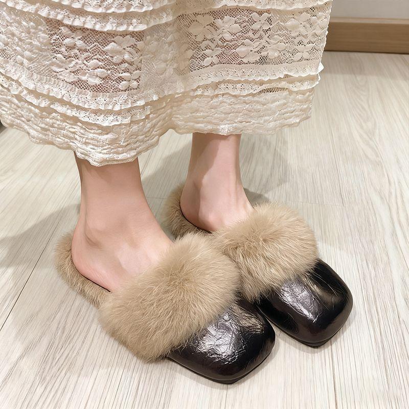 Baotou Fluffy Slippers Women Wear Fleece Non-slip Internet Celebrities Autumn and Winter 2025 New Plush Warm Cotton Slippers