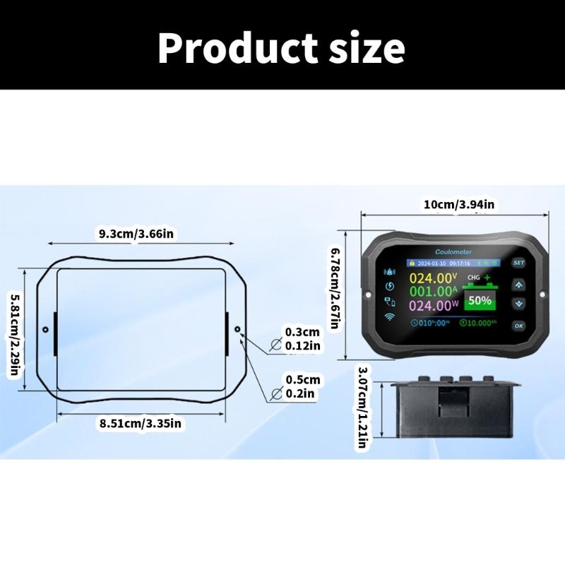 1 Set Battery Coulomb Counter Power Volt Ammeter for Lithium Batteries with Intelligent Safe Features Cable Included