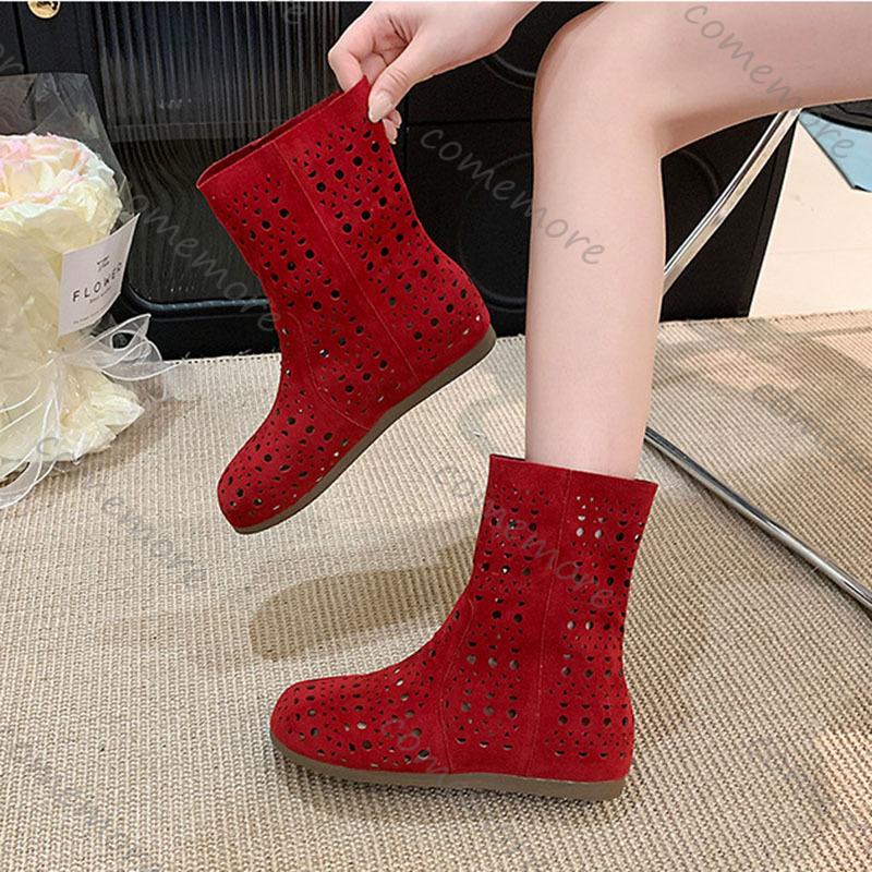 Fashion Comemore Women Summer Short Boots New Fashionable Square Head Hollow Out Woman's Shoes Flat Bottom Cool Sandals Boots for Women