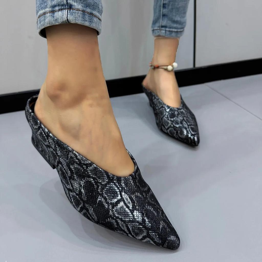 Spitze Zehen Damen Pantoletten Schuhe 2025 Designer Klobige Serpentinen Hausschuhe Herbst Slingback Neue Schuhe Gehen Kleid Mujer Zapatillas