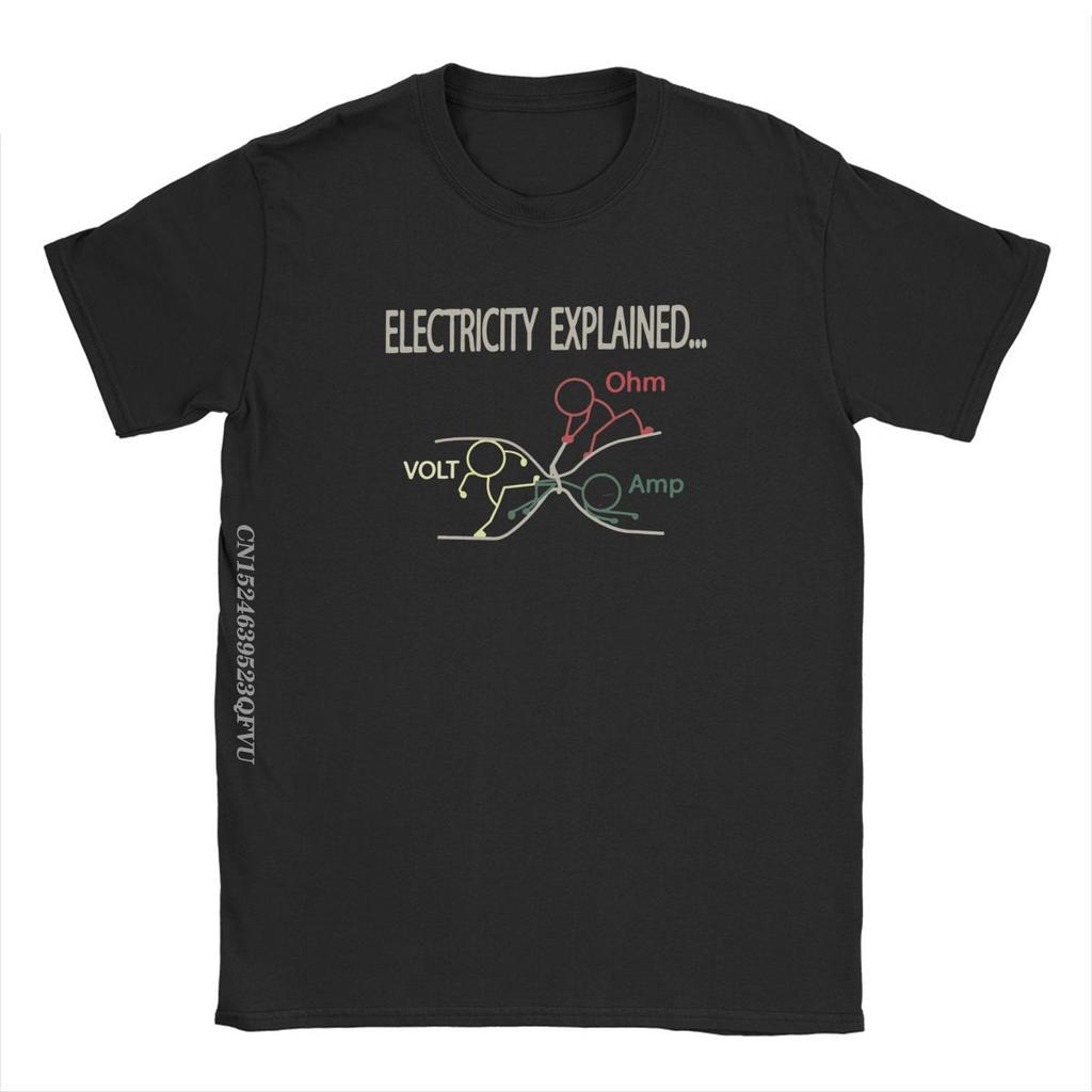 Funny Electricity Explained Electrician Ohm Amp Volt Men's Tops T Shirts Ohm's Law Vintage Tee T-Shirts Cotton New Arrival Tops