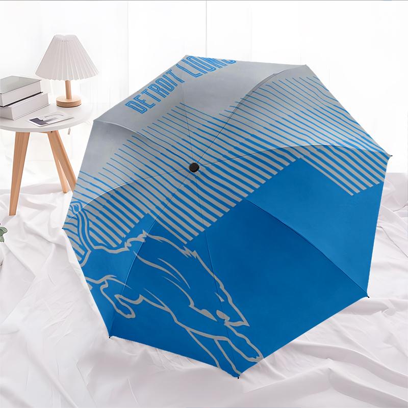 Detroit Lions Team Print Automatic Umbrella, 8 Rib Iron Frame, Plastic Handle, Suitable for Outdoor Travel &Daily , Ideal Gift
