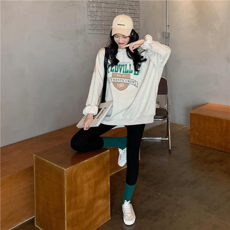 Women Long Sleeve O Neck Loose Pullovers Female Tops Solid Color Sweatshirts