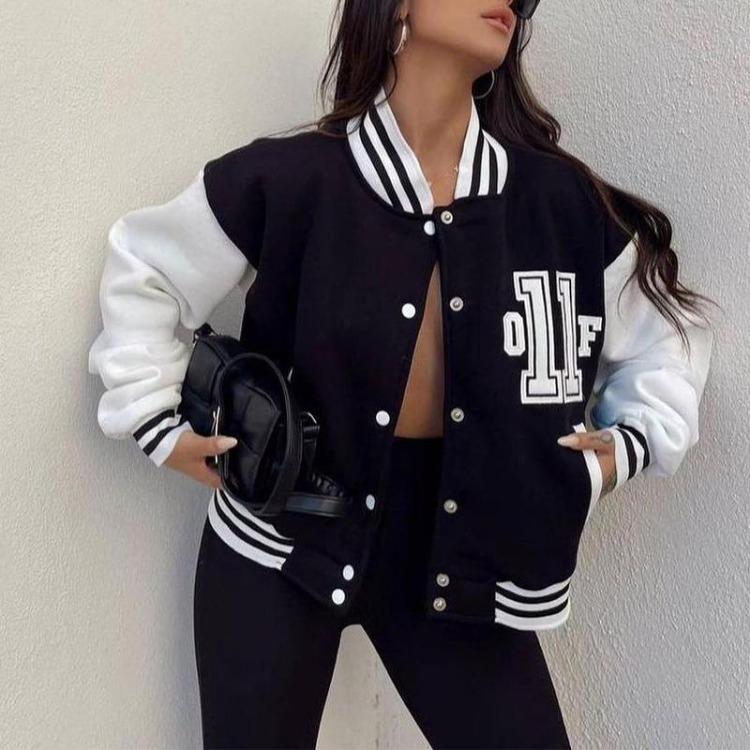

Casual Fashion Baseball Thickened Long Sleeve Printed Sweatshirt Top S чёрный