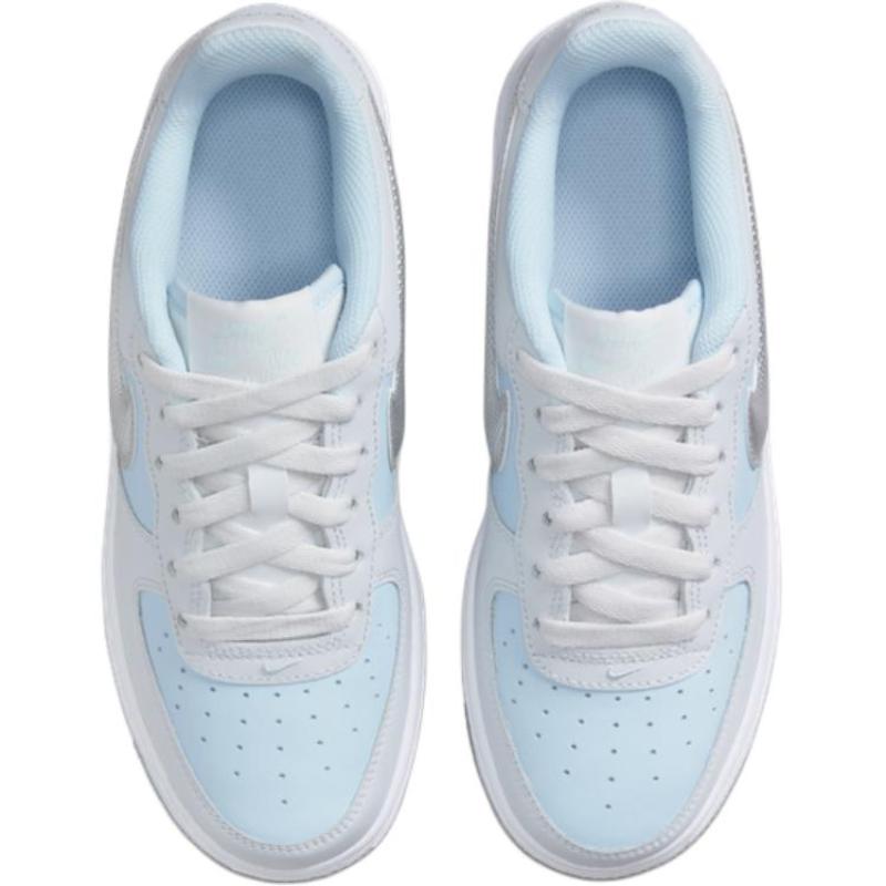 Nike Air Force 1 Slip Resistant Cushioning Low top Kids' Skateboarding Shoes Silver Blue Sneakers HQ3249-043