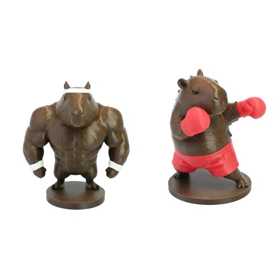 Funny Capybara Figurine, 3D Printed Boxing/Muscular Animal Statue, Novelty Collectible Desktop Ornament for Home Office Shelf Decor