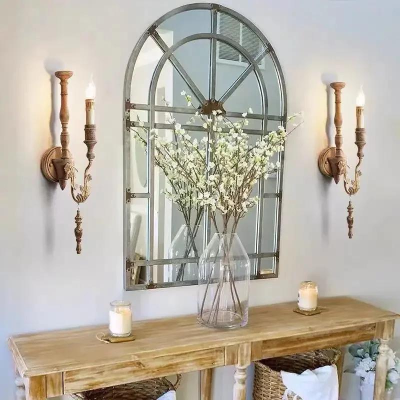 Loft Retro American Country French Wall Lamp - Vintage Old Wood Design for Living Room, Dining Room, Bedroom & Corridor