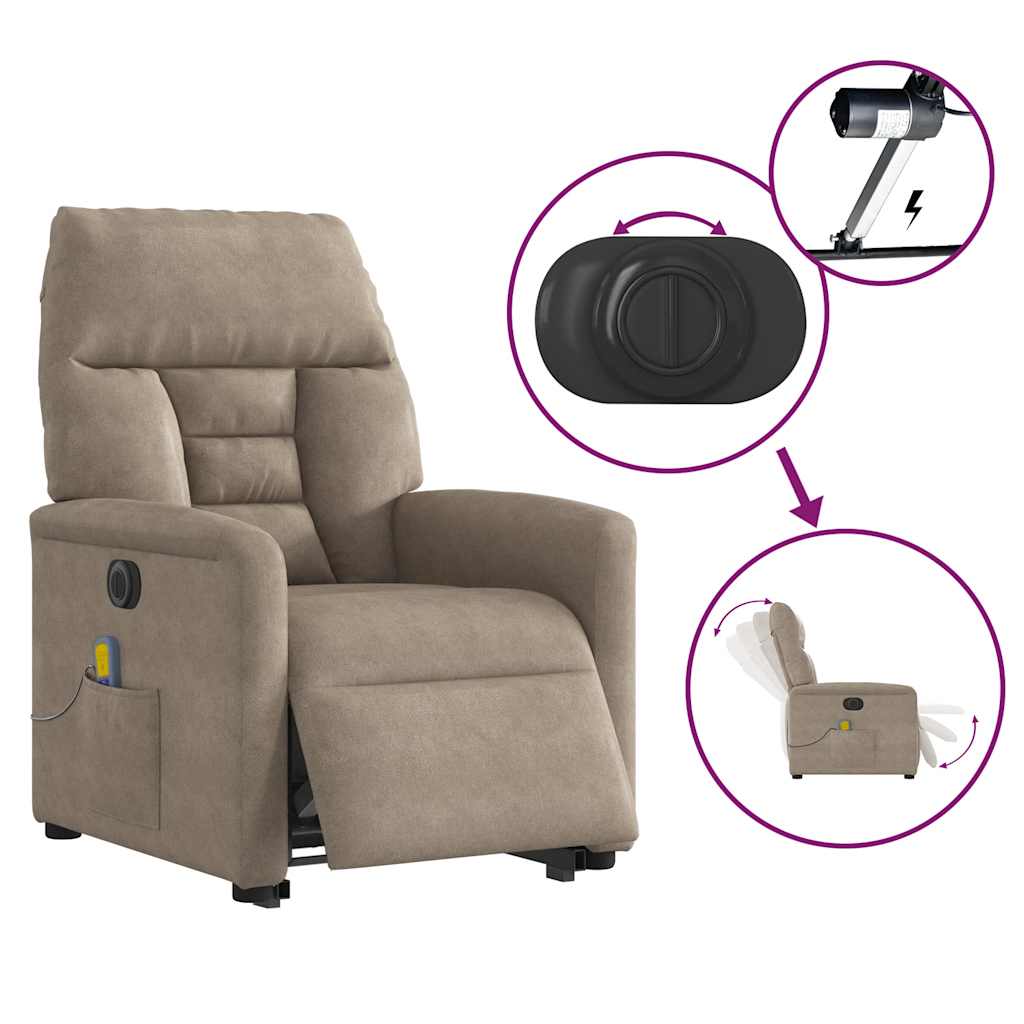 Electric Recliner Chair with Lift Assist Taupe Microfiber Fabric