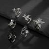KunJoe 6Pcs/Set Vintage Silver Color Star Open Ring Set for Men Punk Geometric Adjustable Finger Ring Fashion Male Jewelry Gift