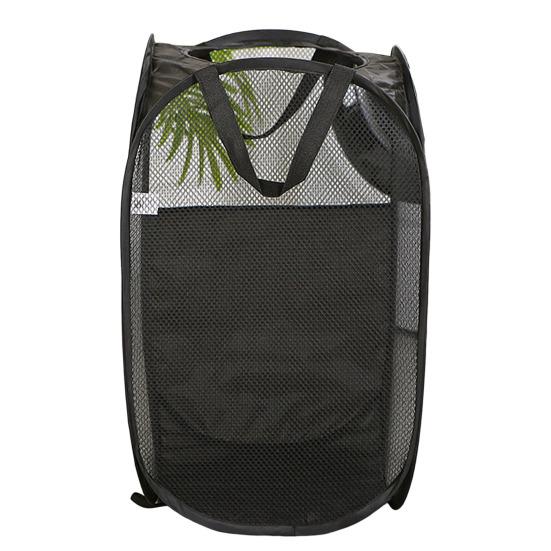 Dirty Clothes Storage Basket Foldable Large Capacity Hollow Out Mesh See-through Breathable Wide Opening Great Load Bearing Straps Toys Dolls Storage