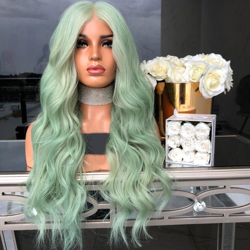 Buy Fashion Synthetic Long Wave Green Color Curly Hair Wig Natural Hair