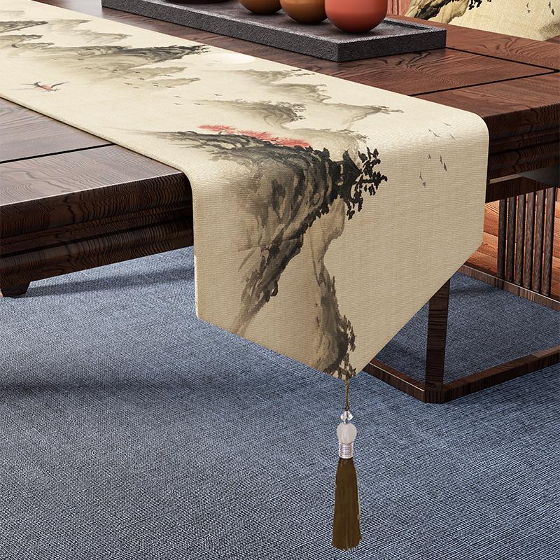 Chinese Style Coffee Table Table Flag Parlor Meal Tables Tassel Pendant Tea Waterproof High-end Long Tea Mat Cover Cloth