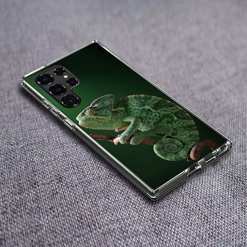 Chameleon Funny Wildlife Phone Case For Samsung Galaxy S24 S23 S21 S20 FE S22 S26 Ultra S25 Edge S10 Plus Cover Clear TPU Capa S